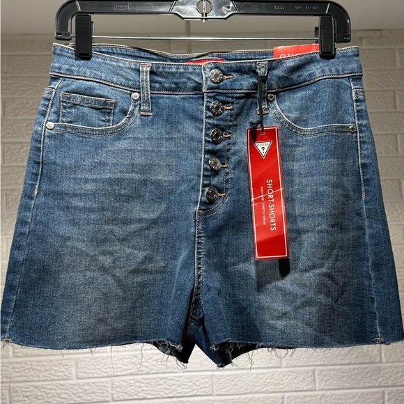 Guess Blue Denim High-Waisted Shorts - Picture 1 of 5
